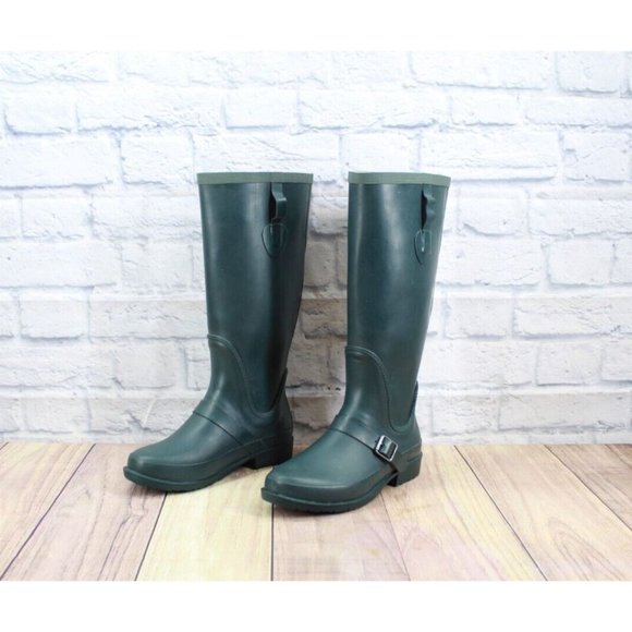 LL Bean Upland Wellies Dark Green Rubber Camo Tall Rain Boots Size 7 M - Picture 2 of 12
